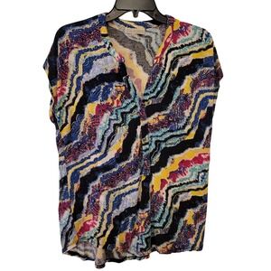 Dana Buchman Abstract Print V-Neck Short Sleeve Blouse Women's Size M